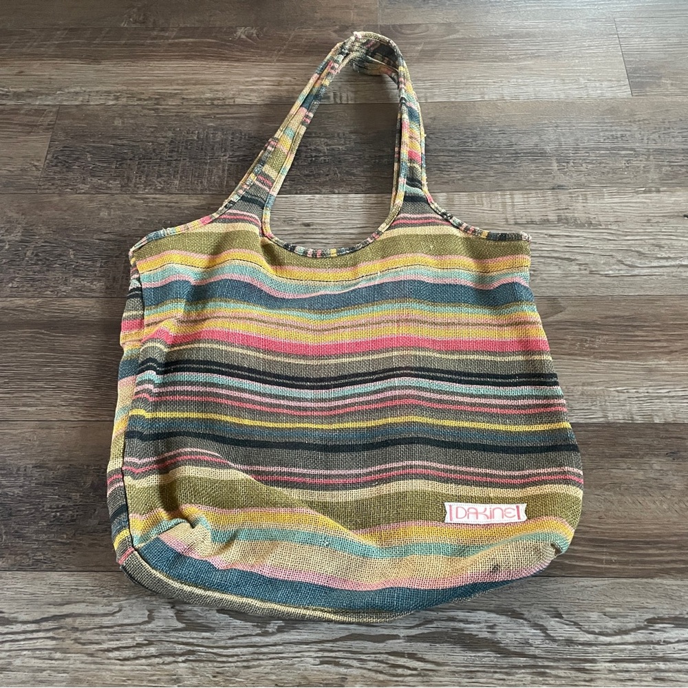 Dakine jute rainbow stripe beach park tote bag
